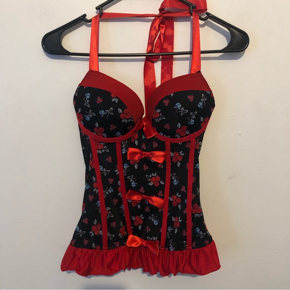 Lovesick halter corset with red trim sz Large